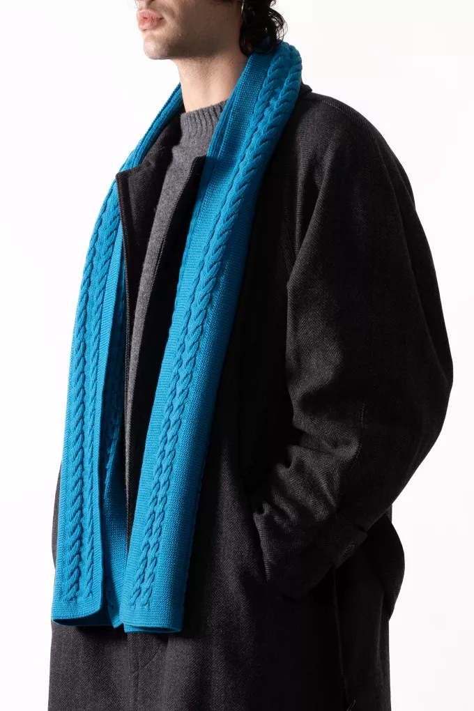 Echarpe torsade bleue turquoise en laine Mérinos - Echarpe 100% française