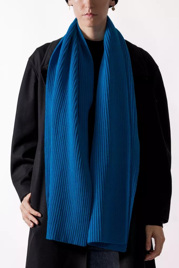 Echarpe à côtes bleue turquoise en laine Mérinos - Echarpe 100% française