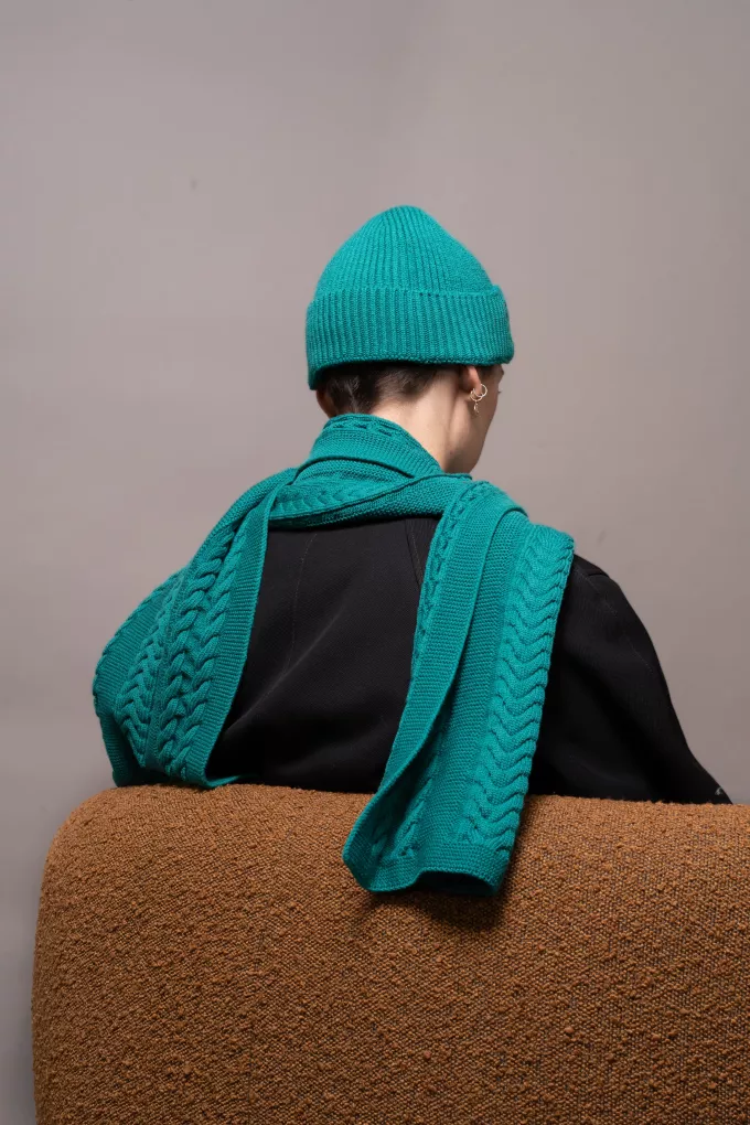 Bonnet petites côtes vert émeraude en laine Mérinos - Bonnet 100% française