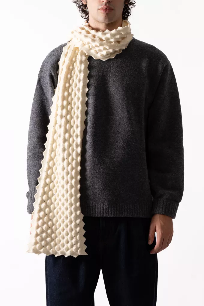 Echarpe picot Ecru en laine Mérinos - Echarpe 100% française