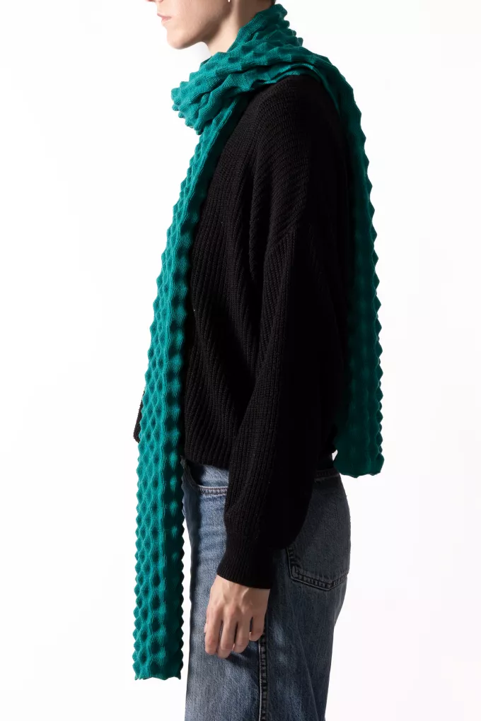 Echarpe picot vert émeraude en laine Mérinos - Echarpe 100% française