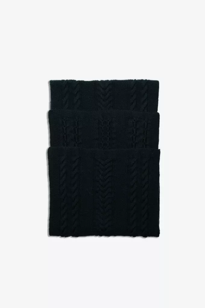 Echarpe torsade noire en laine Mérinos - Echarpe 100% française