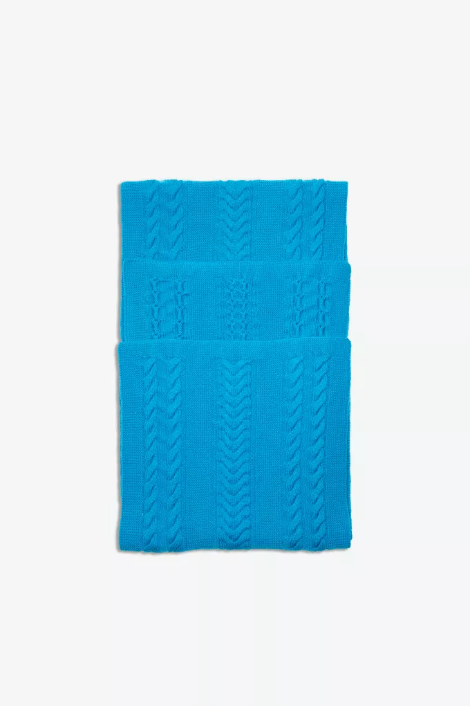 Echarpe torsade bleue turquoise en laine Mérinos - Echarpe 100% française