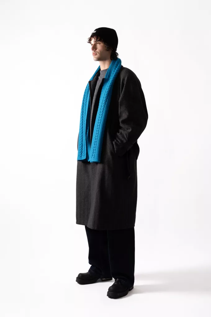Echarpe torsade bleue turquoise en laine Mérinos - Echarpe 100% française